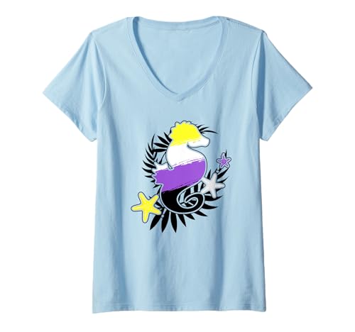 Damen Non Binary Pride Seepferdchen LGBT Nonbinary Enby Flag Sea T-Shirt mit V-Ausschnitt Damen Non Binary Pride Seepferdchen LGBT Nonbinary Enby Flag Sea T-Shirt mit V-Ausschnitt von Subtle LGBTQ Nonbinary Pride Designs