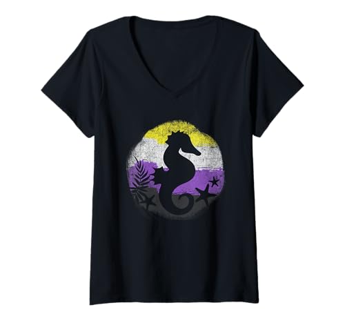 Damen Non Binary Pride Seepferdchen LGBT Nonbinary Enby Flag Sea T-Shirt mit V-Ausschnitt Damen Non Binary Pride Seepferdchen LGBT Nonbinary Enby Flag Sea T-Shirt mit V-Ausschnitt von Subtle LGBTQ Nonbinary Pride Designs