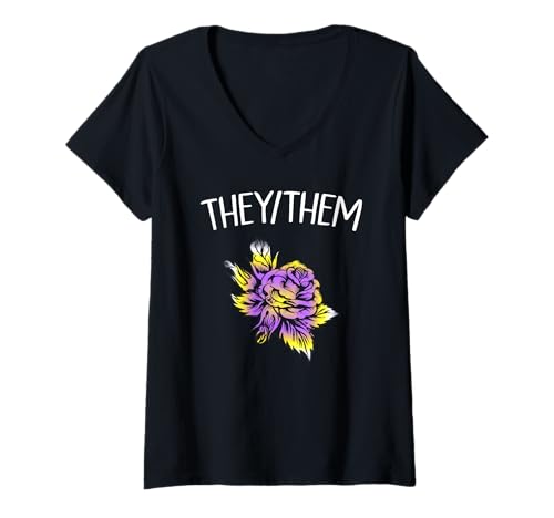 Damen They/Them Nonbinary Enby Pride LGBT Nichtbinäre Rosenpflanze T-Shirt mit V-Ausschnitt Damen They/Them Nonbinary Enby Pride LGBT Nichtbinäre Rosenpflanze T-Shirt mit V-Ausschnitt von Subtle LGBTQ Nonbinary Pride Flag Designs