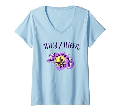 Damen They/Them Nonbinary Enby Pride LGBT Nichtbinärer Blumengarten T-Shirt mit V-Ausschnitt Damen They/Them Nonbinary Enby Pride LGBT Nichtbinärer Blumengarten T-Shirt mit V-Ausschnitt von Subtle LGBTQ Nonbinary Pride Flag Designs