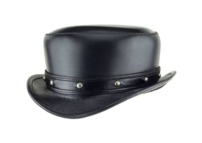 Leder Top - "Pinkerton" Schwarz Steampunk Tophat Abgesteppt Kurz Zirkusdirektor Kuppel Stud Band Zirkus Couture Festival Mütze von Subverse