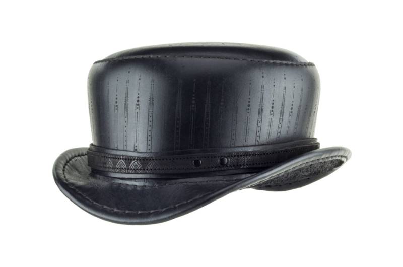 Schwarzes Leder Hut - Deco Streifen "Pinkerton" Steampunk Festival Zirkus Couture Gestreift von Subverse