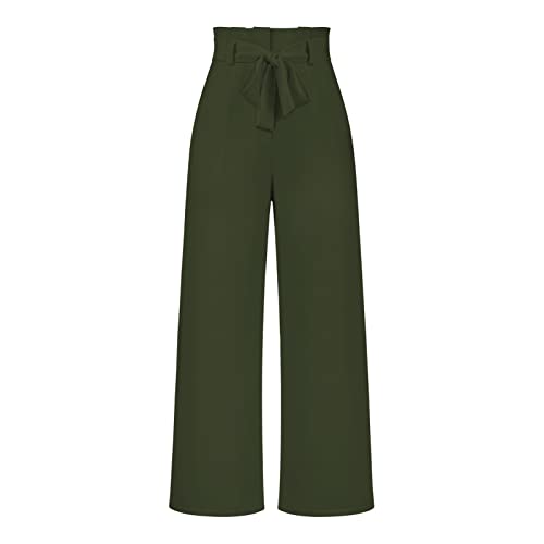 Sucor Damen Hose mit weitem Bein Kordelzug Lose Lounge Pants Seitenschlitz Culottes Hosen (L,Armeegrün) von Sucor