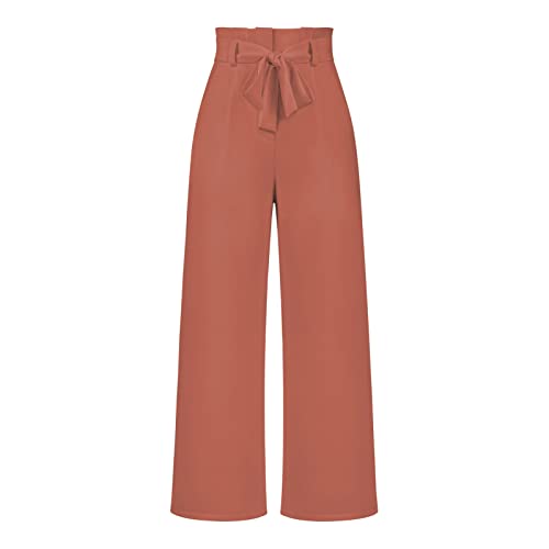 Sucor Damen Hose mit weitem Bein Kordelzug Lose Lounge Pants Seitenschlitz Culottes Hosen (S,Orange) von Sucor