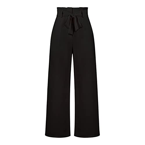 Sucor Damen Hose mit weitem Bein Kordelzug Lose Lounge Pants Seitenschlitz Culottes Hosen (XL,Schwarz) von Sucor