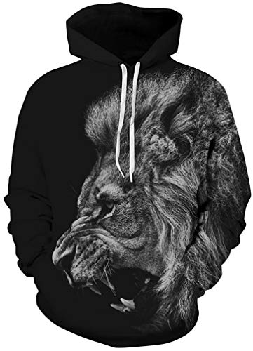 Sucor Damen Pullover Herren 3D Druck Kapuzenpullover Unisex Hoodie Langarm Drawstring Pullover Sweatshirt mit Tasche(S/M,White Lion) von Sucor