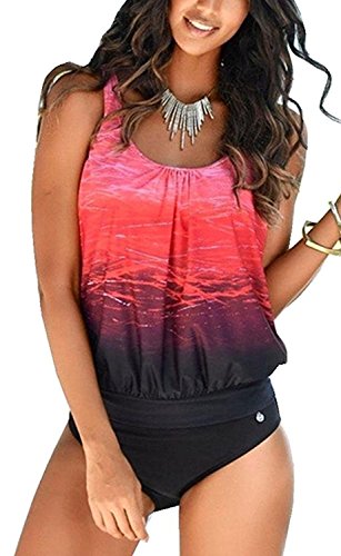 Sucor Damen Tankini große größen Bikini-Set zweiteilig Swimwear Beachwear Gedruckt Bademode (Rot, M) von Sucor