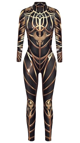 Sucor Frauen Halloween Cosplay Party Kostüm Mehrfarbig Scary Skelett Tight Fit Lustige Elastische Langarm (L,Golden1) von Sucor