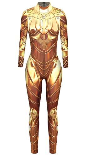 Sucor Frauen Halloween Cosplay Party Kostüm Mehrfarbig Scary Skelett Tight Fit Lustige Elastische Langarm (L,Golden2) von Sucor