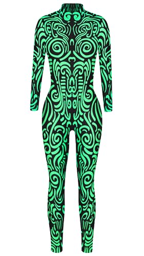 Sucor Frauen Halloween Cosplay Party Kostüm Mehrfarbig Scary Skelett Tight Fit Lustige Elastische Langarm (L,Grün3) von Sucor