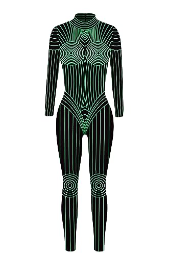 Sucor Frauen Halloween Cosplay Party Kostüm Mehrfarbig Scary Skelett Tight Fit Lustige Elastische Langarm (M,Grün2) von Sucor