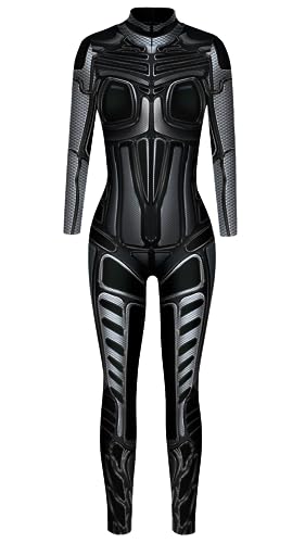 Sucor Frauen Halloween Cosplay Party Kostüm Mehrfarbig Scary Skelett Tight Fit Lustige Elastische Langarm (M,Schwarz1) von Sucor