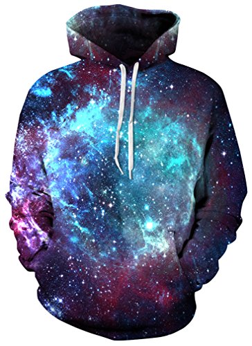 Sucor Herren Damen 3D Druck Hoodie Langarm Kapuzenpullover Mit Taschen Unisex Pullover Bunte Sweatshirt(L/XL,Blau Universum) von Sucor