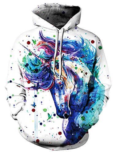 Sucor Herren Damen 3D Druck Hoodie Langarm Kapuzenpullover Mit Taschen Unisex Pullover Bunte Sweatshirt(L/XL,Pferd) von Sucor