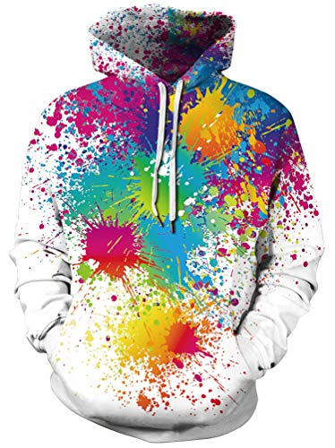 Sucor Herren Damen 3D Druck Hoodie Langarm Kapuzenpullover Mit Taschen Unisex Pullover Bunte Sweatshirt(L/XL,lachender Schädel) von Sucor