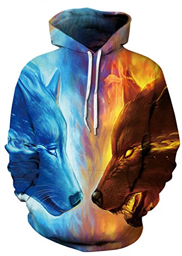 Sucor Herren Damen 3D Druck Hoodie Langarm Kapuzenpullover Mit Taschen Unisex Pullover Bunte Sweatshirt(S/M,AAWolf) von Sucor