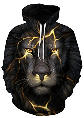 Sucor Herren Damen 3D Druck Hoodie Langarm Kapuzenpullover Mit Taschen Unisex Pullover Bunte Sweatshirt(S/M,Goldener Löwe) von Sucor