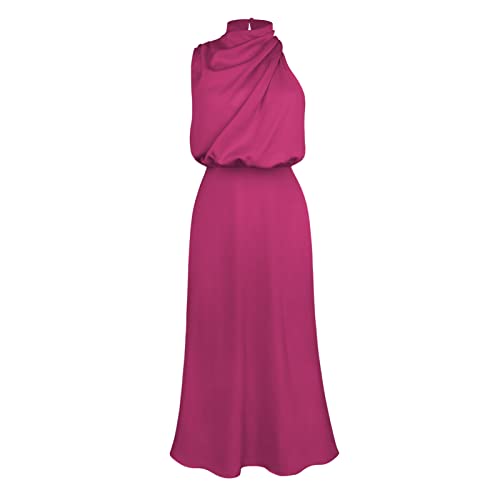 Sucor Satin Ärmellos High Neck Elegantes Party Kleid Sommer Lange Formelle schlankes Cocktailkleider für(S,Rosenrot) von Sucor