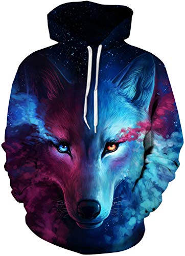 Sucor Women's Sports and Leisure Couple Sweater and Hoodies for Women Printed Breathable Pullover(L/XL,Red Blue Wolf) von Sucor