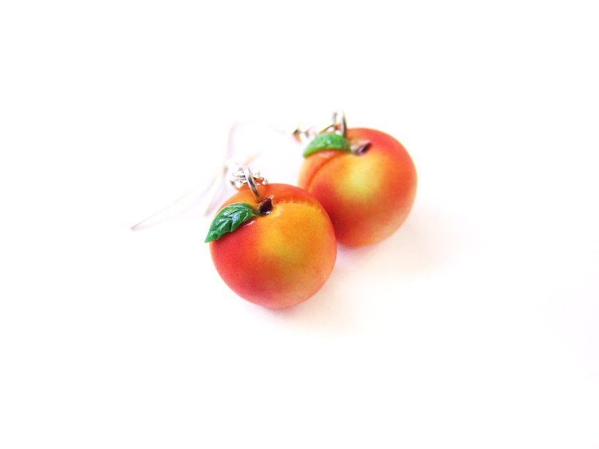 Pfirsich Ohrringe, Miniatur Essen Schmuck, Fimo Obst, Georgia Baumeln Obst Pfirsich Ohrringe, Miniatur Essen Schmuck, Fimo Obst, Georgia Baumeln Obst von SucreSucreMiniatures