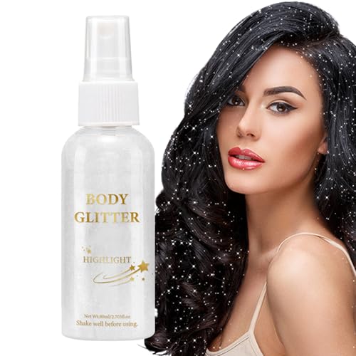 Sucritude Haar Glitzer Spray,Schimmer Haarspray Trockenpuder Make-up - Highlighter Glow Puder Halloween Prom Accessoires Für Damen Herren Gesicht Haut Kleidung Bühne Konzert von Sucritude