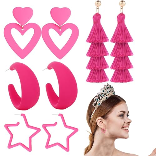 Sucritude Herz Ohrringe - Rosa Herz Ohrringe - Vintage Schmuckset Mit Anhängern Als Geschenk Für Frauen Mädchen Hochzeit Valentinstag von Sucritude