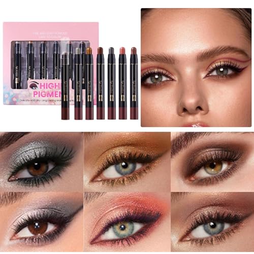 Sucritude Lidschatten Stifte,Schimmerstift | Lang anhaltender Highlighter Makeup Stift 6 Stück für Mädchen und Frauen von Sucritude