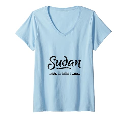 Damen Sudan Skyline Reise Urlaub Outfits T-Shirt mit V-Ausschnitt von Sudan Casual Clothes T-Shirts