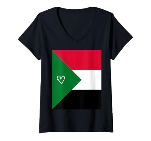Damen Sudanesische Flagge Sudanesisches Herz Stolzer Erbe Nationalfeiertag T-Shirt mit V-Ausschnitt von Sudan Flag Sudanese Proud National Day Gifts Idea
