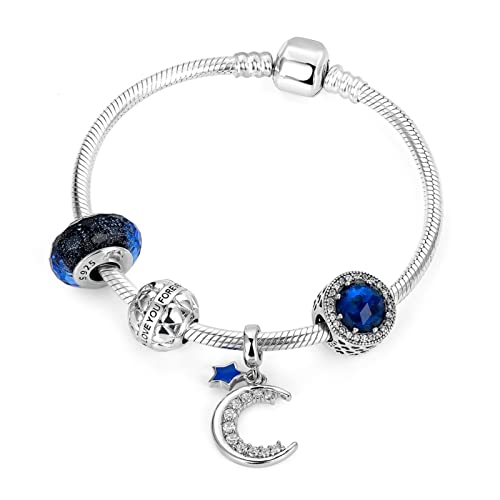 Armband 100% 925 Sterling Silber Mond Charms Armband Armreif Kompatibel mit Damen Silberschmuck Blau Charm Armreifen als Geschenk Armband 100% 925 Sterling Silber Mond Charms Armband Armreif Kompatibel mit Damen Silberschmuck Blau Charm Armreifen als Geschenk von Sudemota