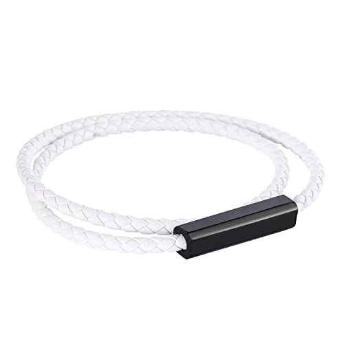 Armband Doppelt geflochtenes Lederarmband for Damen, Schwarze, Glatte Edelstahlschnalle, Damenarmband, Schmuck (Color : White) von Sudemota