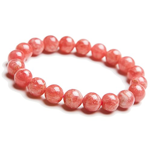 Armband Echter natürlicher Rhodochrosit-Edelstein-Armband-Frauen-Dame Stretch-runder Perlen-Liebes-Armband 9mm (Color : As Shown) von Sudemota