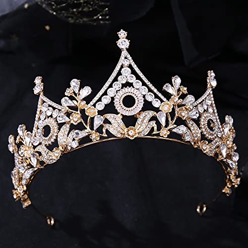Brautkrone Königin Krone for Frauen, Barock Luxus Geometrische Strass Brautkronen Kristalldiadem Hochzeit Haarschmuck Braut Diademe Stirnbänder Tiara (Size : Gold White) von Sudemota