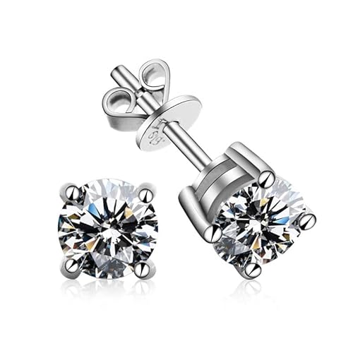 Frauen baumeln Ohrring Ohrringe Classic 925 Sterling Silber 0,3-2 Karat D Farbe Runde Ohrringe for Frauen Edlen Schmuck Einfache Platin Ohrstecker Geschenk x2 (Color : 0.8caratx2) von Sudemota