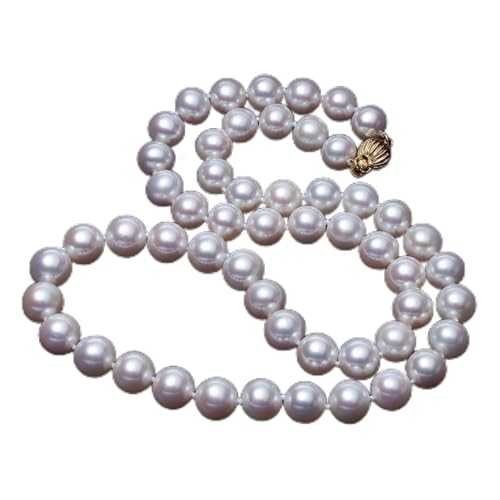 Halsketten 8-9 mm natürliche Perlenkette for Frauen, echte 14 Karat runde Perlenkette Hochzeitsschmuck Birde feines Geschenk (Color : 45cm, Size : White Pearl Necklace) von Sudemota