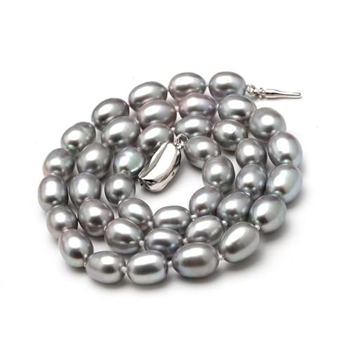 Halsketten 8-9mm natürlicher Grauer Süßwasserperlen-Halsketten-Strang for Frauen-Gute Glanz-Perlen-Wulstige Chocker-Halsketten-Großhandelshochzeit (Color : 7-8mm, Size : 45cm) von Sudemota