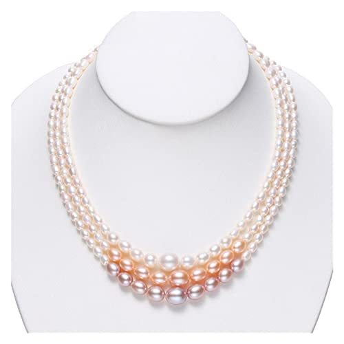 Halsketten Echte Süßwasser-Halbperlenkette, weißer Farbverlauf, kleine Perlenkette, Mädchen-Geburtstagsgeschenk (Color : 40cm, Size : Pink Pearl Necklace) von Sudemota