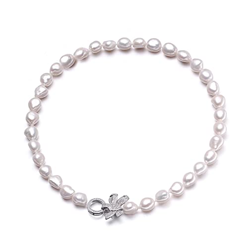 Halsketten Echte Süßwasserperlenkette for Frauen, 9–10 mm, barocker Hochzeitsschmuck, Mädchen, Geburtstag, weiße natürliche Perlenketten (Color : 45cm, Size : White Pearl Necklace) von Sudemota