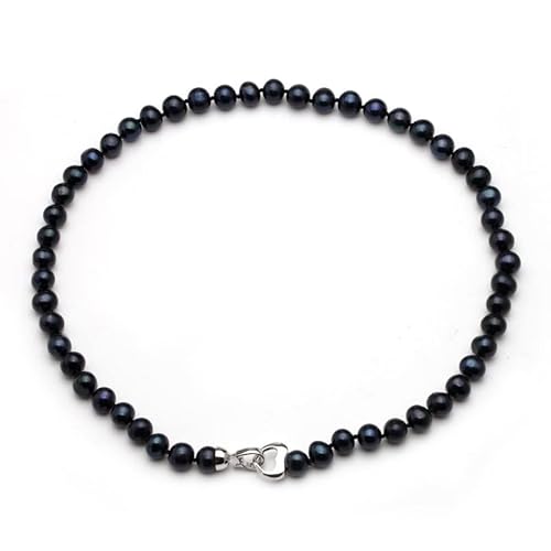 Halsketten Echte natürliche Süßwasser-Rund-Schwarz-Perlenkette, Trendige Jahrestags-Geburtstags-Geschenk-Choker-Perlen-Halsketten-Frauen (Size : 6 3/4) von Sudemota