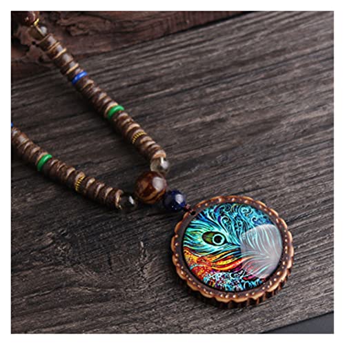 Halsketten Handgemachte Nepal Halskette Buddhistische Mala Holzperlen Anhänger & Halskette Ethnische Pfauenfeder Statement Schmuck Damen Herren (Size : Style5) von Sudemota