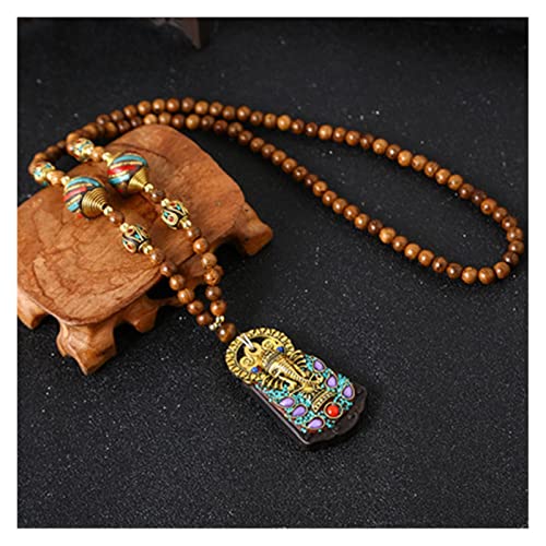 Halsketten Neue Retro Nepal Perlen Lange Pullover Halskette Elefant Ganesha Buddhistische Gebetskette Meditation Spiritueller Glücksamulett Schmuck (Size : Style1) von Sudemota