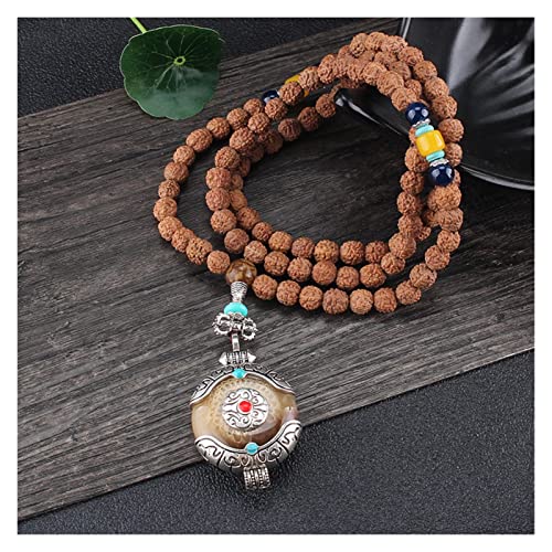 Halsketten Perlenkette Handarbeit Nepal tibetischen Buddhismus Yoga Heilung Mala Halskette Elefant Dzi Auge Anhänger Halskette Schmuck (Size : Style1) von Sudemota