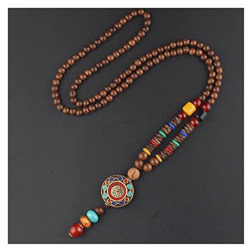 Halsketten Vintage Runde Platte Nepal Blume Anhänger Ethnische Halskette Ägypten Elefant Halskette Kokosnussschale Perlen Kette Pullover Halsketten (Size : 4) von Sudemota