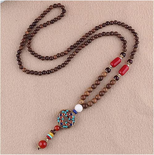 Halsketten Vintage ethnische Nepal buddhistische Mala Halskette Fisch Holzperlen Statement Halsketten Buddha Anhänger Halskette (Color : Style20, Size : 80) von Sudemota