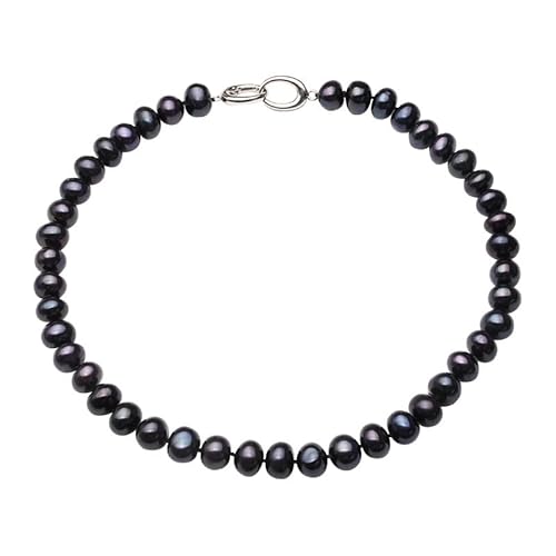 Halsketten natürliche große Perlenkette for Frauen, 10-11 mm Süßwasser-Hochzeitsperlenkette, Mädchen-Geburtstagsgeschenk (Color : 45cm, Size : Black Pearl Necklace) von Sudemota