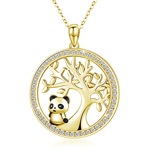 Halsketten zierliche Anhänger-Ketten-Halsketten-Schmuck-Halsketten-Art- und Weisenette Panda-Anhänger-Tier-runde simulierte Opal-Bambus-Halskette (Color : Gold, Size : A) von Sudemota