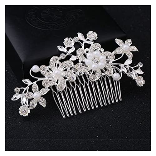 Hochzeits-Tiara Hochzeit Elegant Kristall Braut Haarkamm Kopfbedeckung Blinkende Ornamente Strass Perle Braut Haarspange Zubehör Schmuck (Color : Gold, Size : Oro) von Sudemota