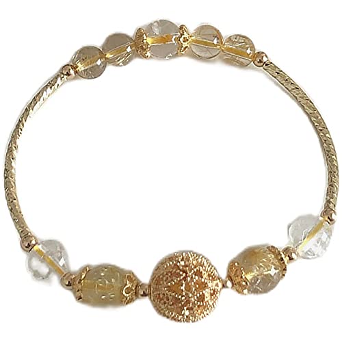 Sudemota Armband Feng Shui Kristall Armband Naturgold Rutilquarz Grauer Mondstein Glücksbringer 14K Gold Armband Urlaub Schmuck Amulett Gewinnen Reichtum Geld Wohlstand Glück von Sudemota