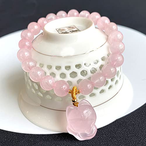 Sudemota Armband Feng Shui Kristall Armband Rosenquarz Armband Fuchs Glücksbringer 6mm Perlen Armband Liebe Amulett ziehen Romantik Ehe Chakra Armband Glücksbringer Ornamente (Color : Rose) von Sudemota