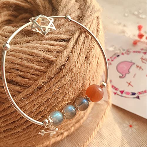 Sudemota Armband Feng Shui Kristallarmband Natürlicher Mondstein Glücksmond Davidstern Charme 925 Silber Armband Urlaub Schmuck Amulett Gewinnen Reichtum Geld Wohlstand Glück,A (Color : B) von Sudemota
